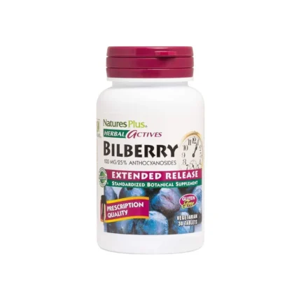 Natures Plus Herbal Actives Bilberry 100mg 25% Anthocyanosides